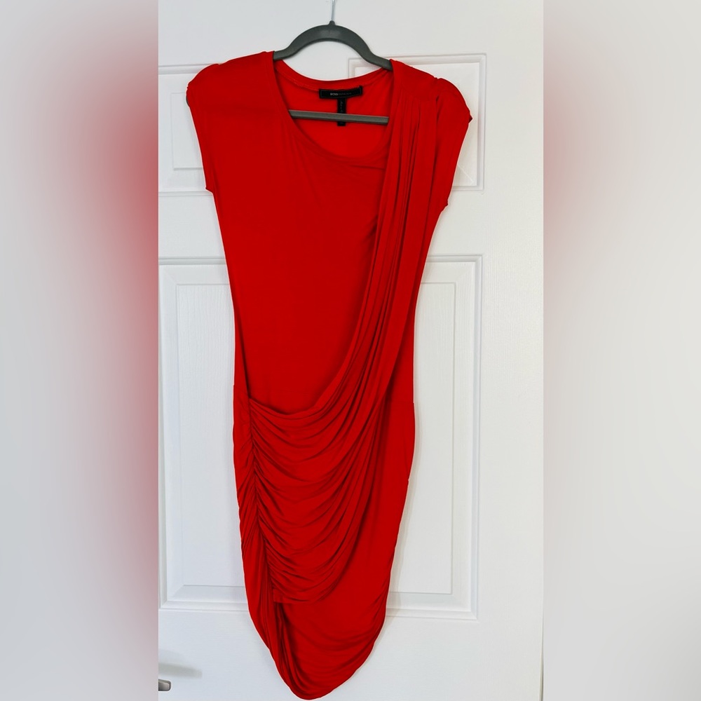 Bright orange toga style BCBG dress